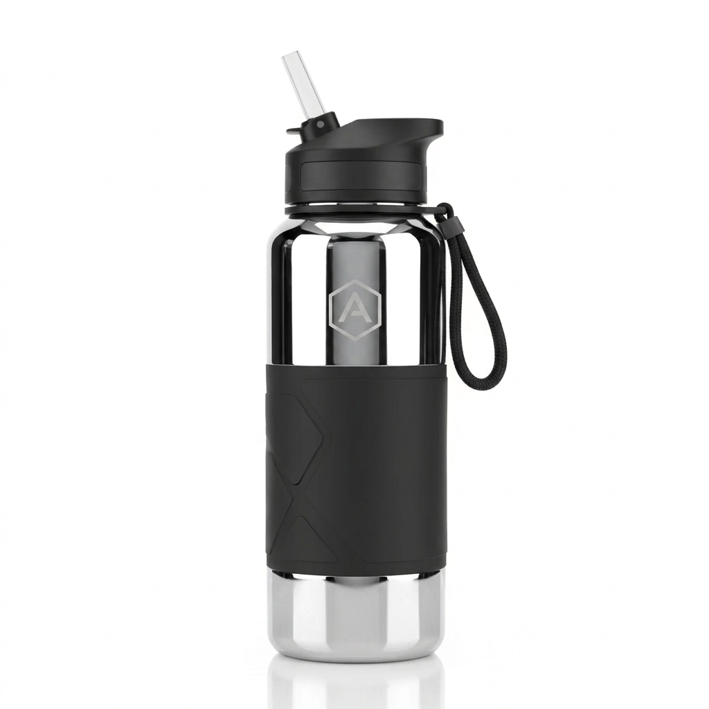 Silver and Black Water Bottle